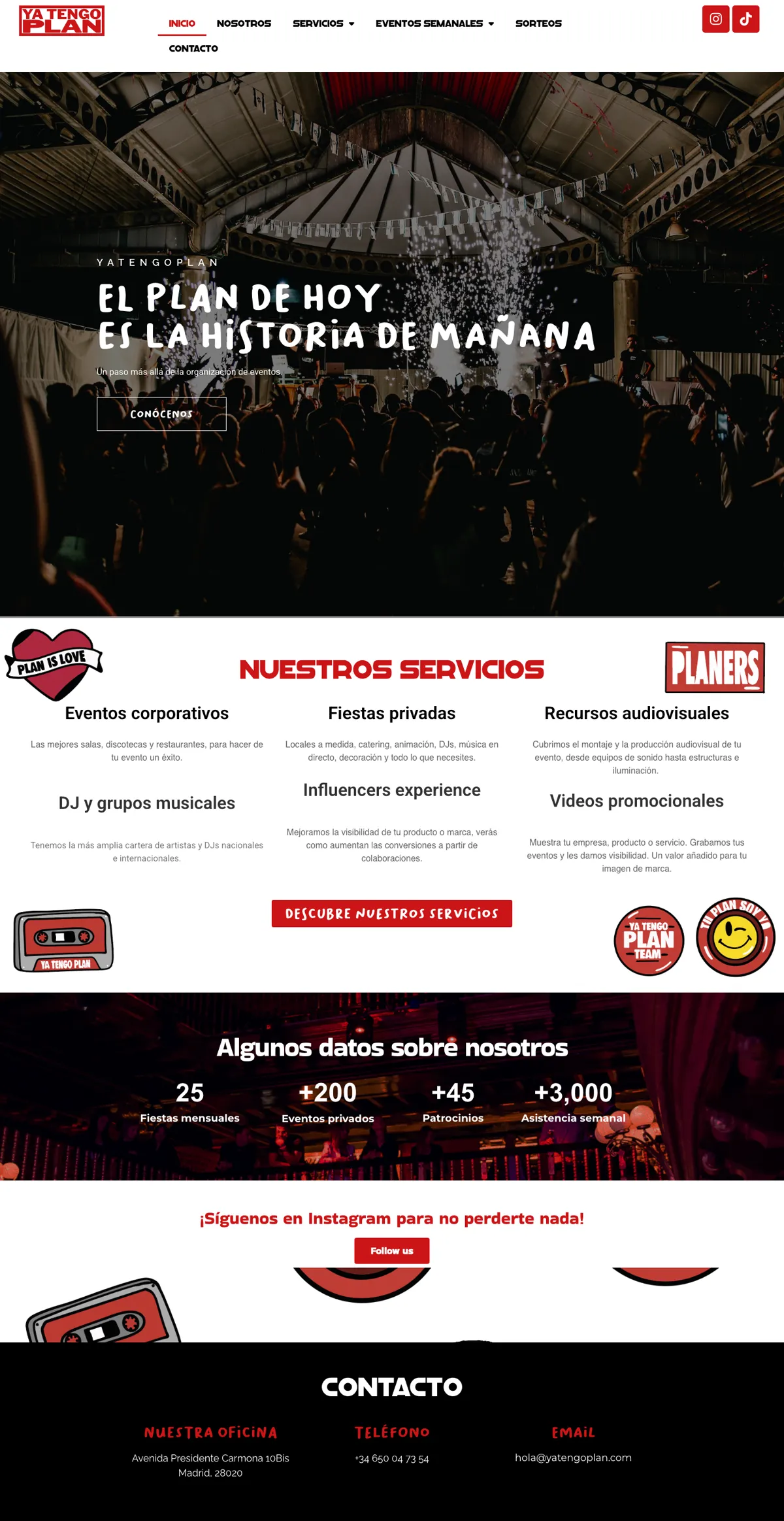 Web de Ya Tengo Plan en escritorio: organización de eventos